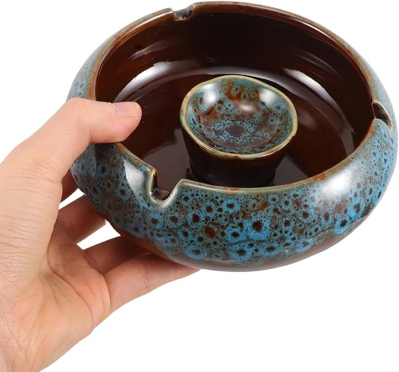 مُطفأة سجائر خزفية كبيرة مقاومة للرياح عالية السعة للاستخدام الداخلي والخارجي سهلة التنظيف ديكور للمنزل والمكتب - Image 4